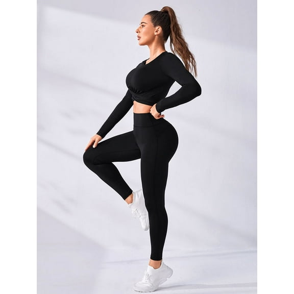 Women Seamless Long Sleeve Sets Four-way Stretch Leggings Yoga Two Piece Sets Quick Dry Gym Wear Suits