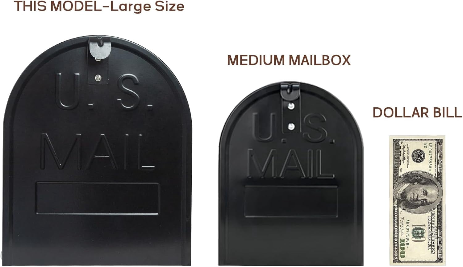 Large Mailboxes for Outside,  Black Metal Mailbox, Galvanized Steel Post Mount Mail Box,  Large Capacity, 23 x 10.7 x 8.9 Inches