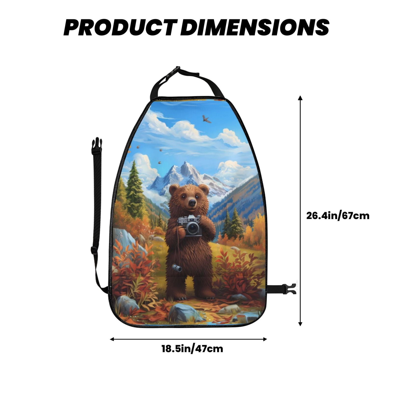 Xecao Snowy Mountain Photography Bear Pattern Car Seat Back Protector 2 Pack Large Capacity Pocket, Kick Mats Back Seat Protector