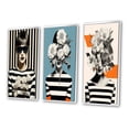 thumbnail image 3 of Designart "Minimalist Vintage Portrait with Striped Woman and White Flowers V" Woman Floral Framed Wall Art Set Of 3 - Black Glam Frame Gallery Wall Set For Home Decor, 3 of 6