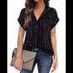 thumbnail image 2 of Blusa de Verano para Mujer, Corta, Elegante, Estilo Túnica de Negocios, Informal, con Cuello de Solapa y Rayas, Raya Negra, Talla M, 2 of 7
