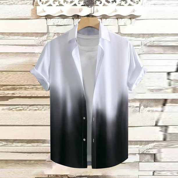 Blusa y camisa de manga corta con cuello vuelto Camisa casual para hombre Camisa de bolos vintage de manga corta Camisas de verano Camisa abotonada Blusa para hombre Poliéster