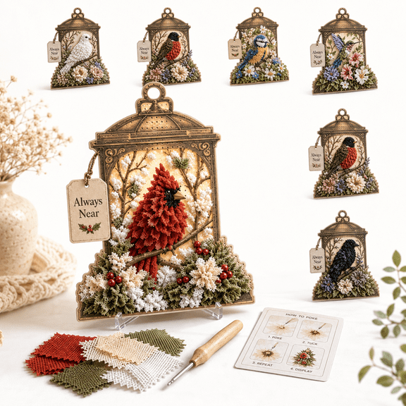 Always Near 3D Fabric Poke Art Memory Lantern Kit, 3D Fabric Poke Art Kit for Adults with Bird Design, No-Sew DIY Keepsake for Memorial Spaces and Home Display