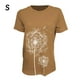 thumbnail image 1 of Camiseta de mujer con estampado floral, cuello redondo, manga corta, top suelto, caqui, S kenally AP000466-01, 1 of 7