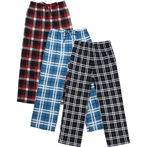 Oudiya Boys Pajama Pants 3 Pack Sleep Pants Soft Elastic Waist Kids Pajama Bottoms Plaid Lounge Pants with 2 Pockets