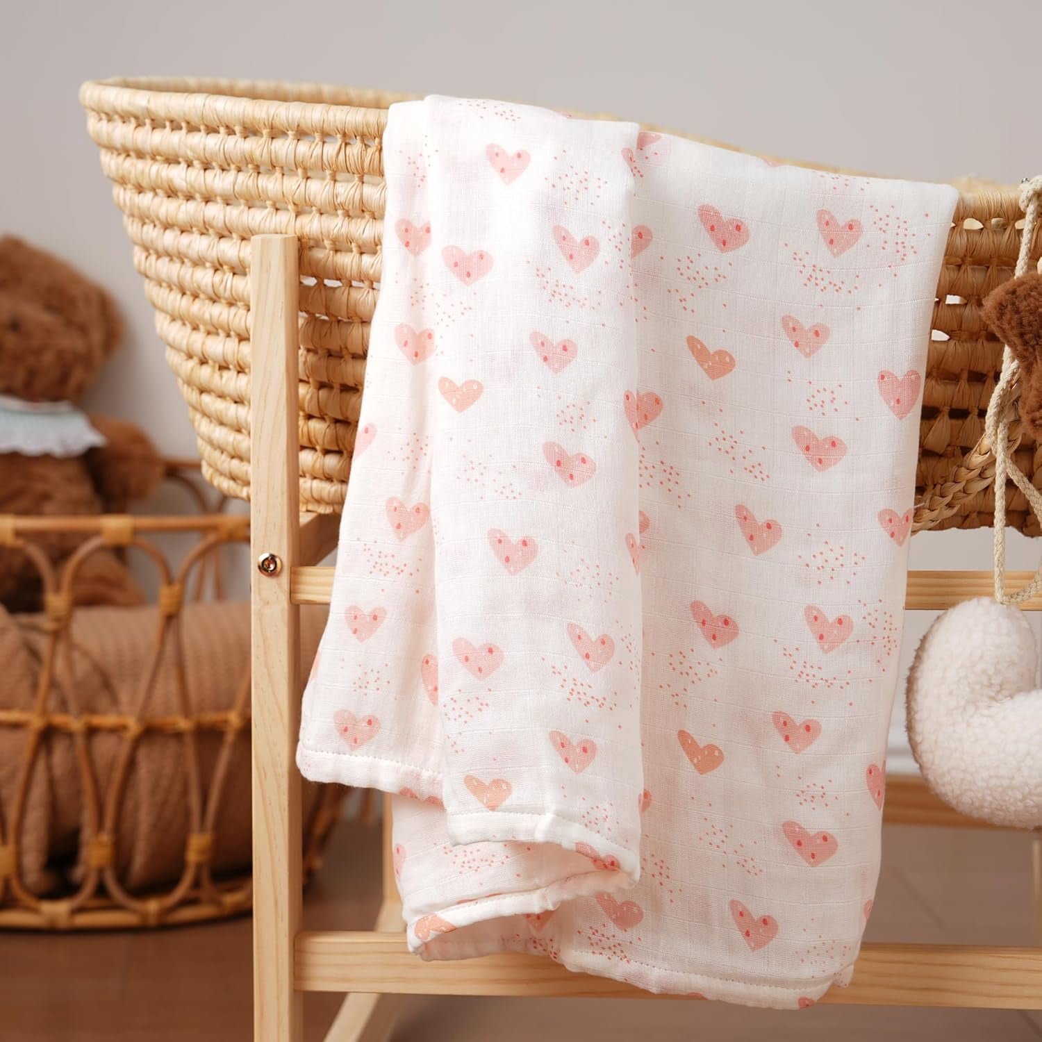 Yoofoss Muslin Swaddle Blankets, Organic Baby Blankets, 47 x 47 Inches Receiving Blanket 4-Pack for Baby Boys and Girls, Baby Essentials for Newborns Soft Breathable Pink Flower