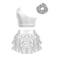 thumbnail image 2 of TiaoBug Tenues 3 Pcs pour Filles Costume de Danse Hip Hop à Sequins Jupe Courte avec Bandeau pour Enfants Salsa Rumba Latin Argent 8, 2 of 6