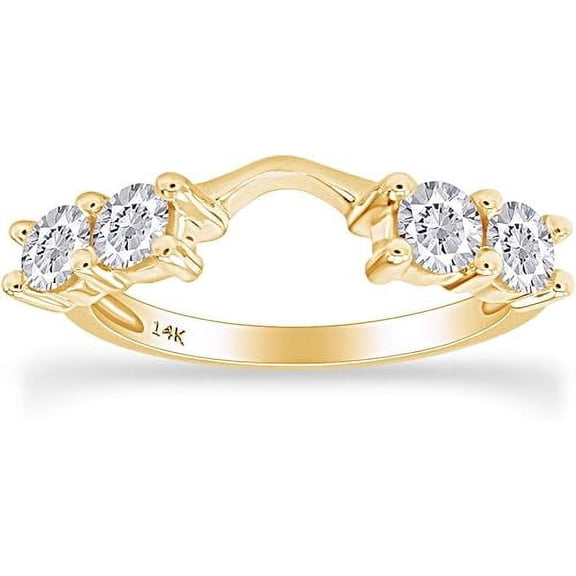 Gems Jewels 14K Yellow Gold Plated 1 Ct Round Cut White Diamond Enhancer Guard Wrap Ring 925 Sterling Silver For Women's -5