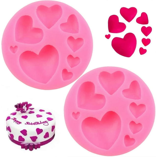 2 moldes de silicona con forma de corazón, diferentes tamaños de moldes de chocolate con forma de corazón, moldes de dulces con forma de corazón, para decorar galletas, pasteles, tartas