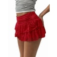 thumbnail image 2 of Women'S Y2K Lace Mini Skirt with Shorts A Line Hight Waisted Ruffle Skirt Skort Red XS, 2 of 8