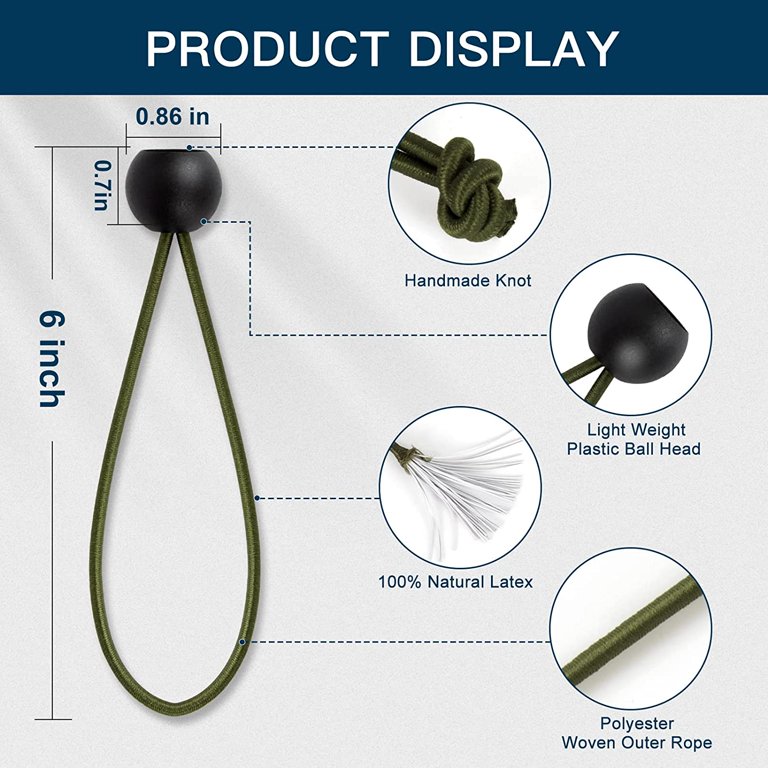 50-Pack Ball Bungee Cords – 6" Elastic Tarp Straps With Balls, Heavy-Duty Canopy Tie-Downs For Camping, Tarps, And Umbrellas