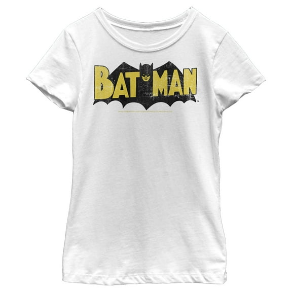 Girl's Batman Logo Vintage  Graphic Tee White Large