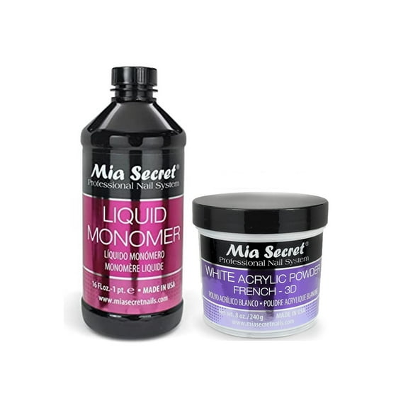 Mia Secret - Liquid Monomer 16oz. & White Acrylic Powder French - 3D 8oz. - Combo