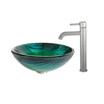 KRAUS Nei Glass Vessel Sink in Green with Ramus Faucet in Satin Nickel