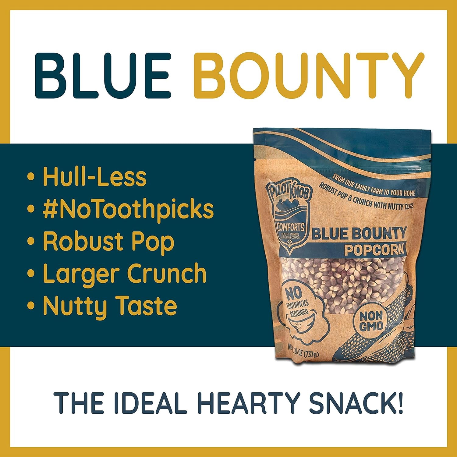 Pilot Knob Comforts Blue Bounty Gourmet Popcorn Kernels for Popcorn Machines, Microwave and Air Popper Popcorn Maker – Non-GMO, Fresh Heirloom Hull-Less Popcorn Seeds – 3 Packs (26 Oz Each)