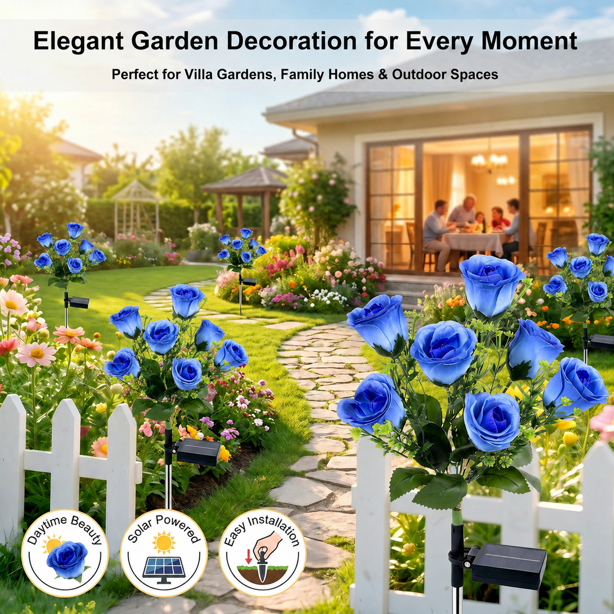 Rirool Solar Rose Flower Garden Stake Lights 2-Pack Blue photo 8
