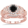 thumbnail image 2 of 1.25 Carat Black Diamond Vintage floral Bridal Set Engagement Ring on 10k Rose Gold, 2 of 3