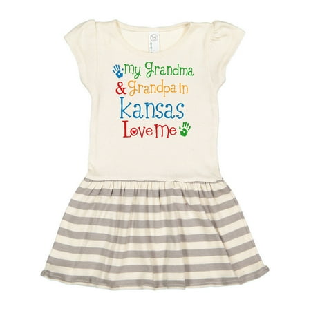 

Inktastic Kansas Grandma Grandpa Loves Me Gift Toddler Girl Dress