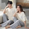 thumbnail image 4 of Conjunto de pijama de dos piezas para hombre y mujer, ropa de dormir cómoda, pantalones de manga corta, 70% algodón, traje de casa para amantes, Verano, 4 of 4