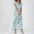 thumbnail image 1 of Karight Robe Longue en Mousseline à Fleurs pour Femme, Été, à Volants, Manches Courtes, Robe Maxi, Col en V, Fluide, Bohème, Plage, Fête, 1 of 7