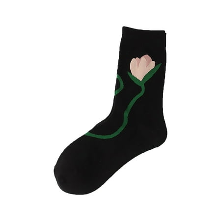 

Wiueurtly Women Casual Solid Color Flower Pattern Cute Maiden Midtube Socks Womens Knee Highs plus Size Thigh High Socks