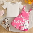 thumbnail image 4 of Baby Girls 2 Piece Summer Outfits Toddler Girl Clothe Flying Sleeve Tops Cute Cartoon Printed Romper & Overalls Shorts Casual Toddler Outfits 6 9 12 18 24 Months 2T 3T, 4 of 8