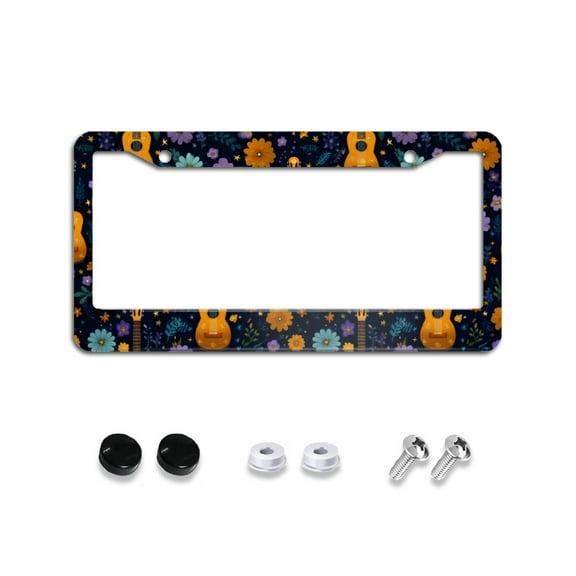 Floral Guitars License Plate Frames Universal Aluminum Tag Holder Cover with 2 Holes Screws for Front Rear Car Plate Decor 12x6 Inch for Women Men