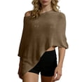 thumbnail image 2 of Maqroz Womens Sheer Poncho Shrug Sun Protection Long Sleeve Lightweight Knit Ruffle Pullover Sweater Top Asymmetric Loose Knit Summer Beach Cover Ups Brown Free Size, 2 of 8