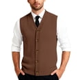 thumbnail image 3 of Men's Button Down Sweater Vest Lightweight Ribbed Knitted V-Neck Sleeveless Cardigans Knitwear, #01 Brown, 3XL, 3 of 7