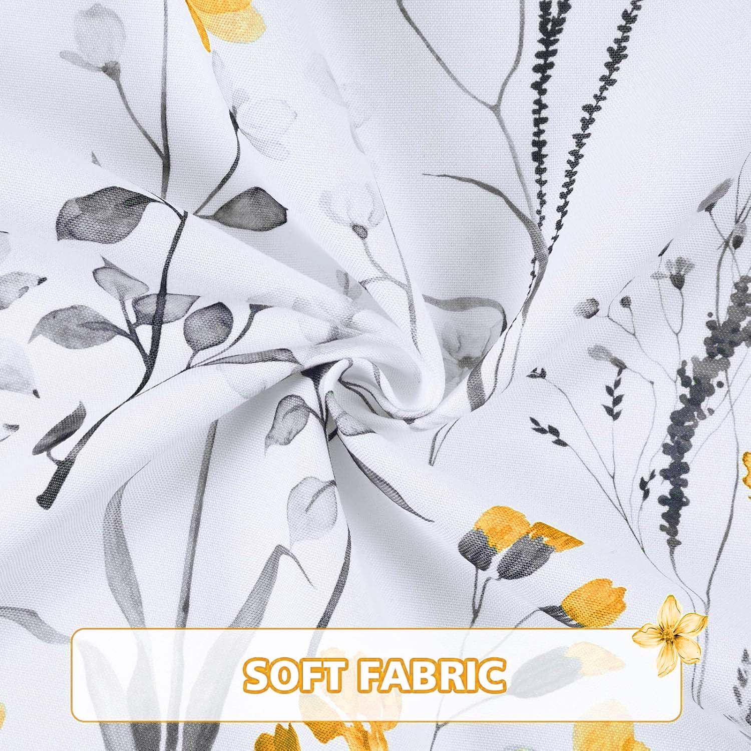 Alishomtll Kitchen Curtains Yellow Floral Light Filtering Small Window Kitchen Curtains Sets ,26"Wx36"L,2 Panels,Rod Pocket