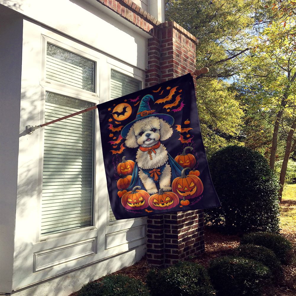 Halloween Bichon Frise Dog House Flag 28x40IN Double-Sided Polyester Decorative Sleeve Pole Flag for Outdoor Home Garden