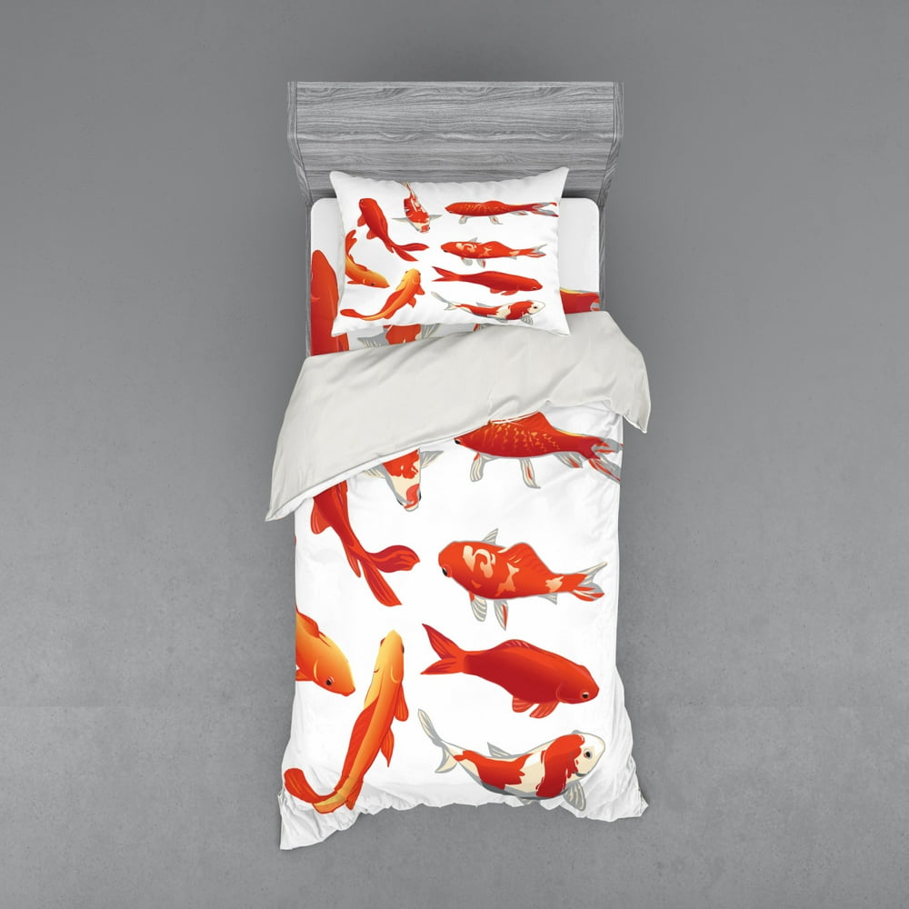 Koi Fish Duvet Cover Set, Koi Fish Band Chinese Fortune and Power