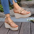thumbnail image 3 of Platform Espadrilles for Women Peep Toe Slip on Slides Woven Braided T-Strap Wedge Sandals Backless High Heels Casual Summer Footwear Brown Size 6, 3 of 7