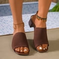 thumbnail image 4 of Dakaela Knit Heeled Sandals for Women Square Open Toe Low Chunky Heels Mules Casual Slip on Slides Summer Beach Pumps Slippers Size 6-10, 4 of 9