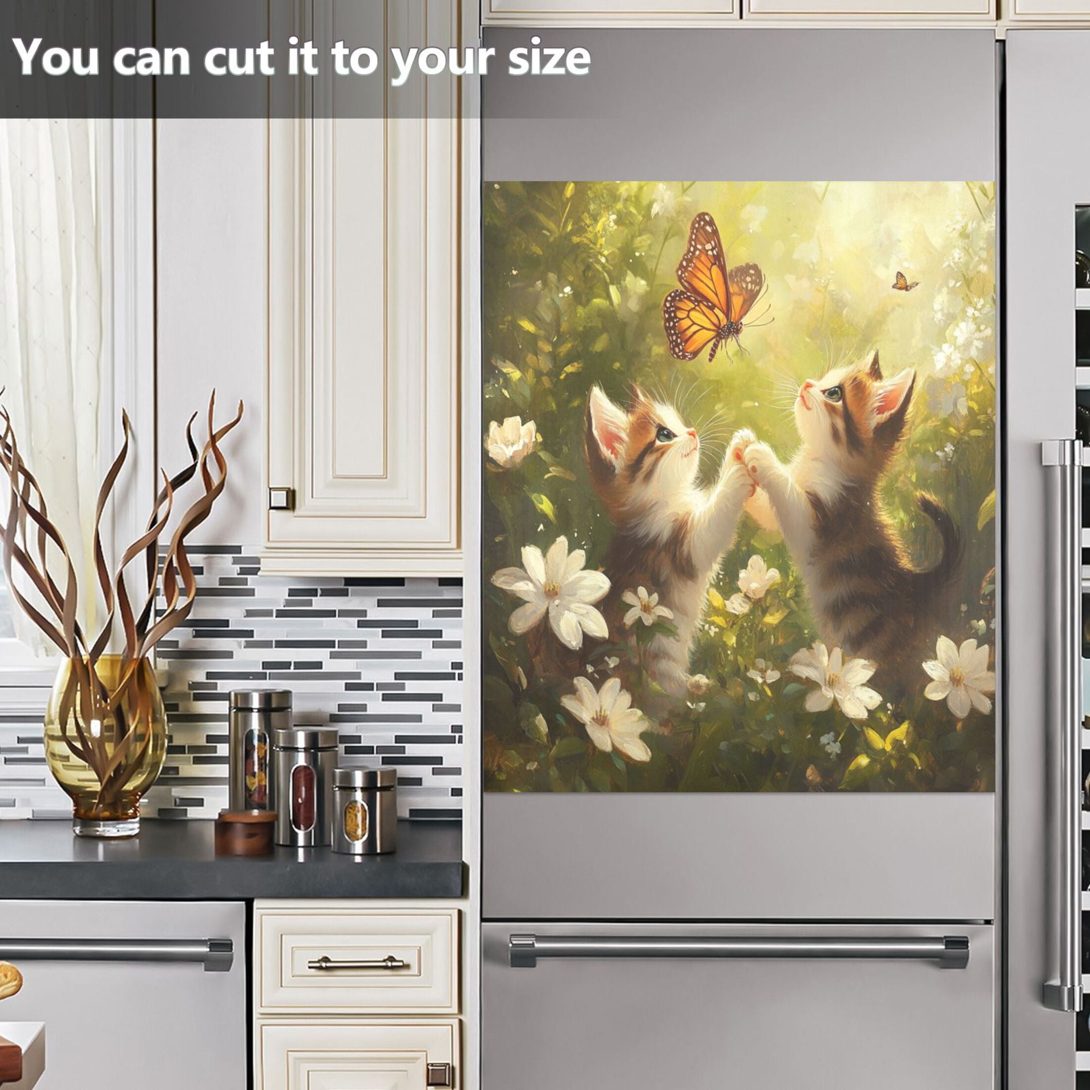 Dishwasher Magnetic Sticker 23x26 Inch Refrigerator Magnetic Sticker Washing Machine Magnetic Sticker Kitchen Panel Magnetic Sticker Home Decor Cute Cats and Butterflies