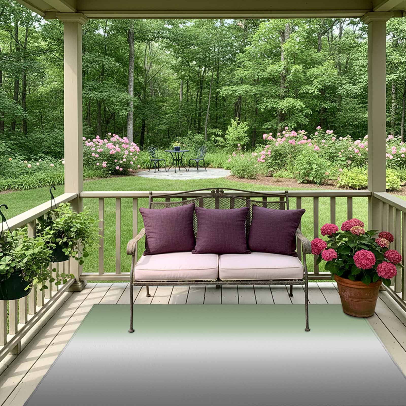 Outdoor Rug 5x8ft Sage Green Large Area Rug Ombre Green Grey Indoor Outdoor Carpet Outdoor Rugs Mats for Patio Camping,RV,Front Door, Outside Decor
