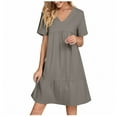 thumbnail image 6 of Lenago Women's Plus Size Summer Dresses High Waisted Fashion Holiday Summer Solid Color Short Sleeve Gray Dresses Party Beach Dress, 6 of 9