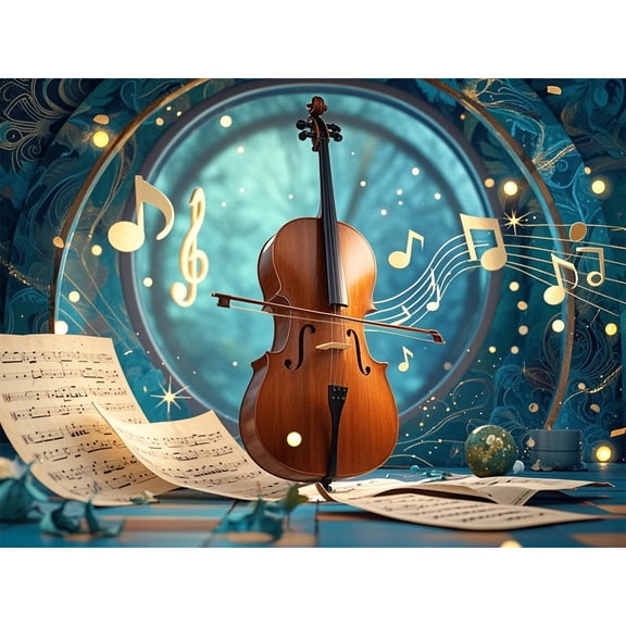 Cello with Music Notes Diamond Dots DIY Kits 5D Diamond Art Painting Full Round Drill Rhinestones by Number Embroidery Arts and Crafts for Living Room Home Wall Decor 12x16 inch / 30x40cm