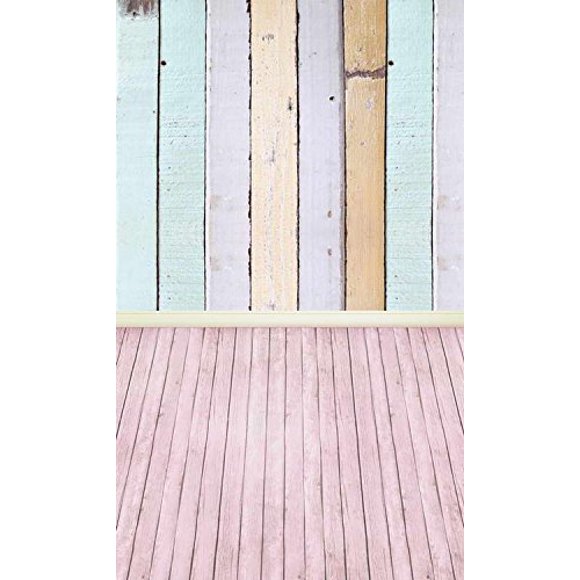 YUSDECOR 5x7ft Light Multi Color Wood Wall Pink Wood Floor Photography Studio Backdrop Prop Background