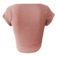 thumbnail image 4 of Wuxian Summer Tops For Women Solid Color Button Scoop Neck Short Sleeve Slim Fit Cropped Basic Tee Fashionable Casual Tight Crop Top Breathable Soft Cozy T-Shirts,RD2,S, 4 of 4