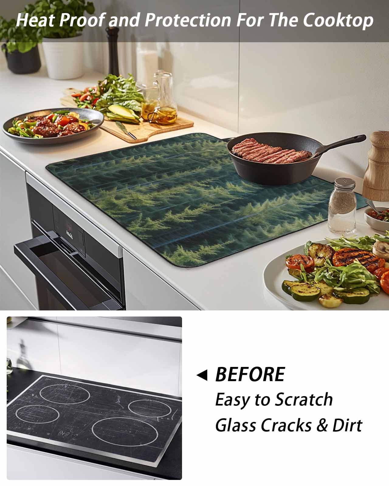 Stove Top Covers for Electric Stove, Green Forest Glass Stovetop Cover Protector, Pine Tree Summer Botanical Modern Art Induction Cooktop Protector Oven Mat for Kitchen Countertop 24"x21"