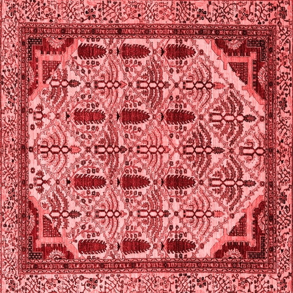 Ahgly Company Machine Washable Indoor Square Abstract Red Modern Area Rugs, 5' Square