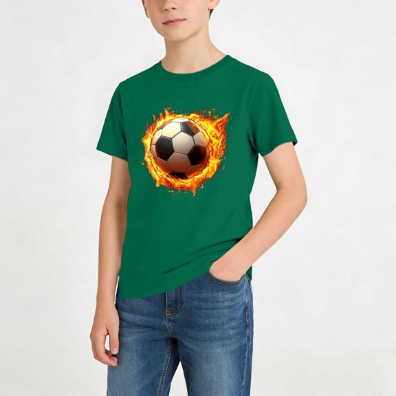 hengsof Boys' Short Sleeve Soccer T-Shirt Breathable Quick Dry Children's Sports Top Casual Loose Round Neck Shirt for Ages 2-13