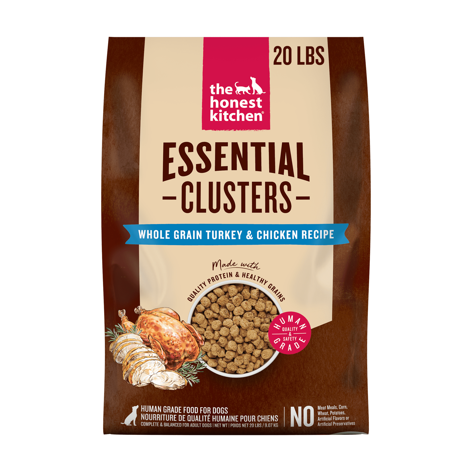 The Honest Kitchen Human Grade Essential Clusters Dry Dog Food Whole Grain Turkey & Chicken Dry Dog Food 20 lb Bag