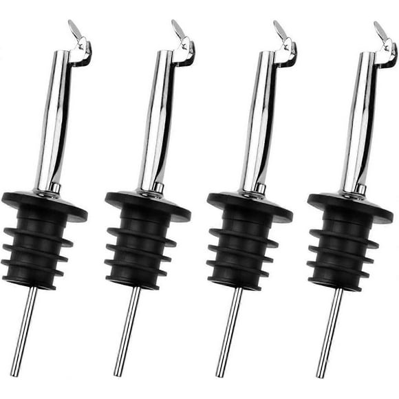 Set of 4 metal and plastic pouring caps with flap for bottles of wine, schnapps, olive oil, coffee liqueur, vinegar