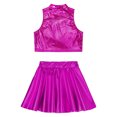 thumbnail image 4 of TiaoBug Girls Jazz Hip Hop Dancewear Shiny Metallic Crop Tops Pleated Skirt Set Rose-A 14, 4 of 7