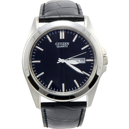 Leather Strap Men Watch - Quartz Mens Stainless Watch Black Leather Strap Black Dial BF0580-06E