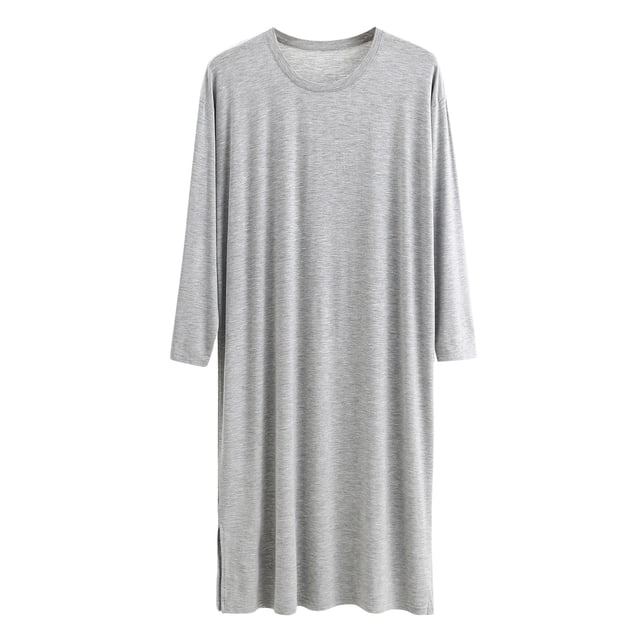 HBFAGFB Loungewear for Men Round Neck Long Sleeve Nightdress Lightweight Robe Homewear Grey Size L