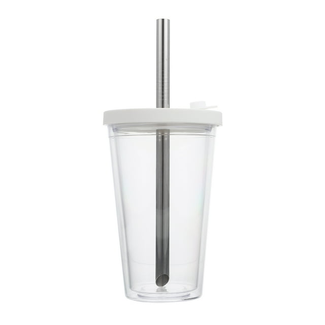 EeaseCA 1 Ensemble Tasse à Double Couche Tasse à Boisson Froide Épaissie Tasse à Thé Boba Réutilisable avec Paille