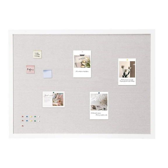 KFFKFF 48"x36" White Cork Board featuring Linen Surface - Chic Wall-Hanging Message Board for Home, School, Office - Sophisticated & Practical Information Display